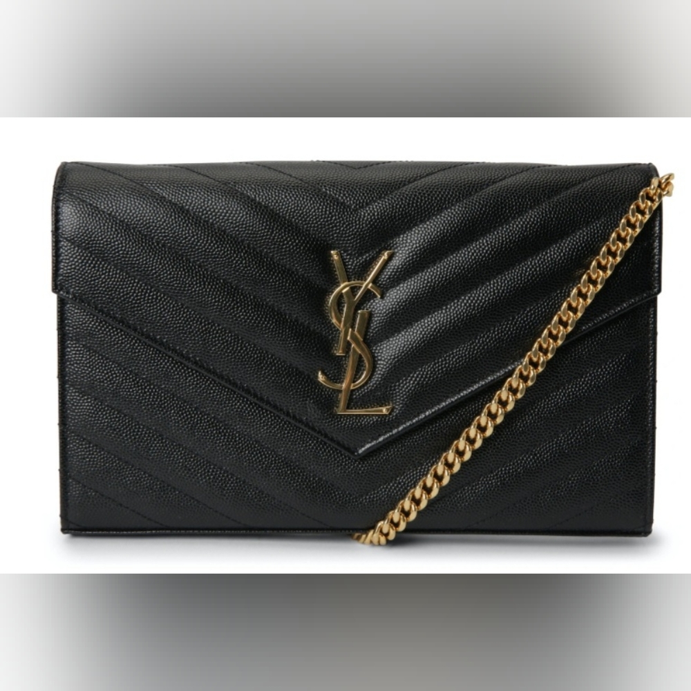 Saint LaurentMonogramme Large Grain de Poudre Wallet on Chain
